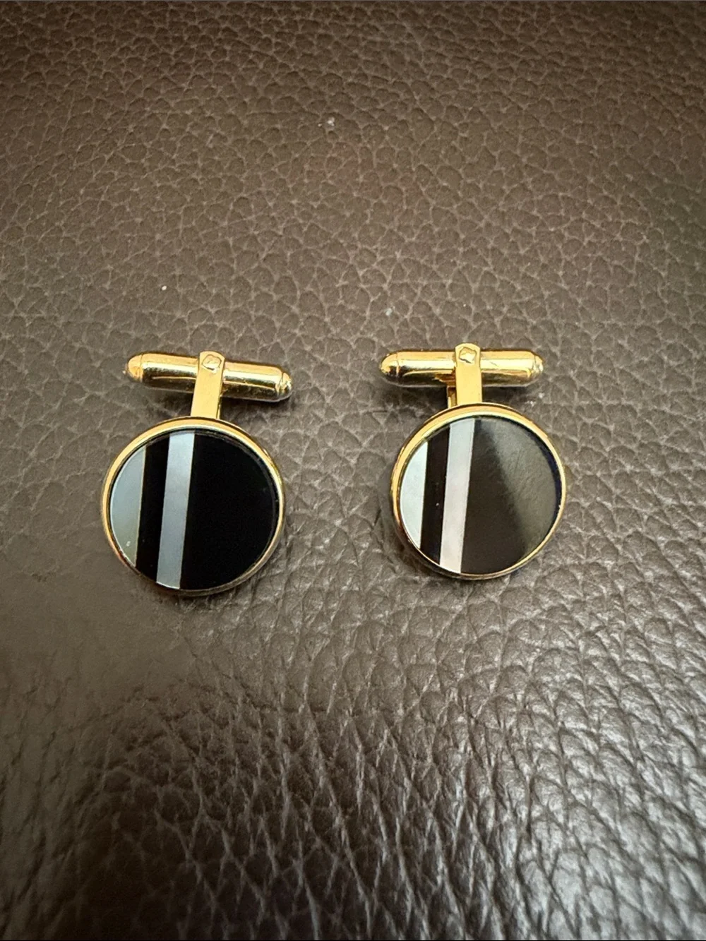 Vintage Cuff Links Featuring Black Onyx w/Inlaid Mother of Pearl Strips